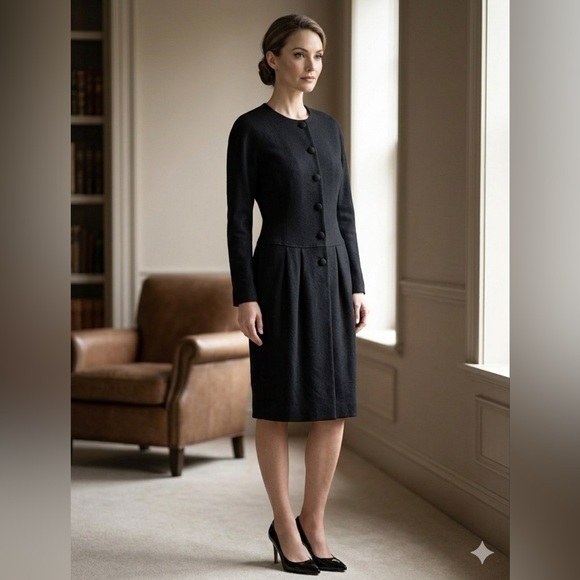 Unbranded Dresses & Skirts - Vtg Unbranded Women’s 12 100% Wool Long Sleeve Black Sheath Dress USA L